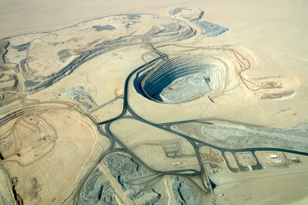 The Husab uranium mine in the Namib desert, from the air